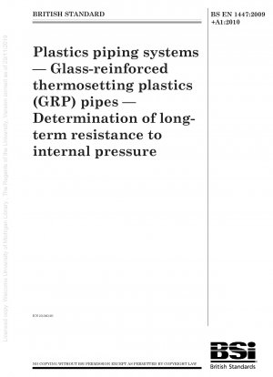 Системы пластиковых трубопроводов. Трубы из термореактивного пластика (GRP), армированного стекловолокном. Определение долговременной устойчивости к внутреннему давлению