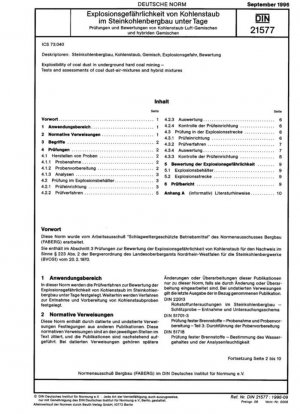  Взрывоопасность угольной пыли при подземной добыче каменного угля - Испытания и оценки угольно-пылевоздушных смесей и гибридных смесей