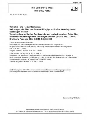  Информация о дорожном движении и поездках. Сообщения через независимые от средств массовой информации стационарные системы распространения. Словарь графических данных для систем распространения предрейсовой и внутрипутевой информации (ISO/TS 14823:2008); Английская версия CEN ISO/TS 14283:2008.