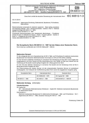Электромеханические компоненты электронного оборудования. Основные процедуры испытаний и методы измерения. Часть 1. Общий осмотр; Раздел 3: Испытание 1c: Длина электрического контакта (IEC 60512-1-3:1997); Немецкая версия EN 60512-1-3:1997.