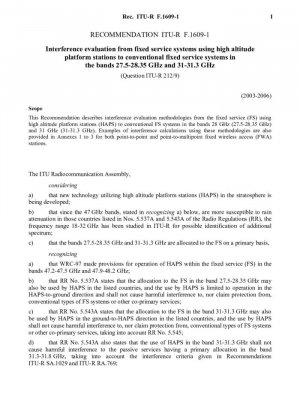 Оценка помех от систем фиксированной службы, использующих станции на высотной платформе, традиционным системам фиксированной службы в диапазонах 27,5–28,35 ГГц и 31–31,3 ГГц