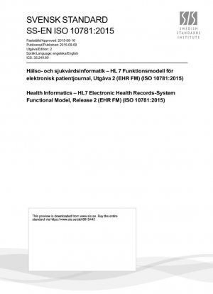 Информатика здравоохранения - Электронные медицинские записи HL7-Модель функциональной структуры системы, версия 2 (EHR FM) (ISO 10781:2015)