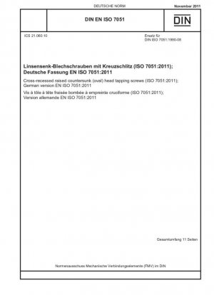 Саморезы с потайной (овальной) головкой с крестообразным шлицем (ISO 7051:2011); Немецкая версия EN ISO 7051:2011.