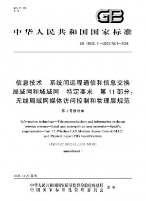 Информационные технологии. Телекоммуникации и обмен информацией между системами. Локальные и городские сети. Особые требования. Часть 11. Управление доступом к среде беспроводной локальной сети (MAC) и физический уровень (PHY). Спецификации. Поправка 1.