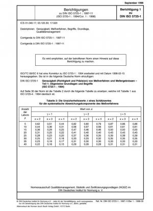  Исправления к DIN ISO 5725-1:1997-11 (ISO 5725-1:1994/Кор. 1:1998)