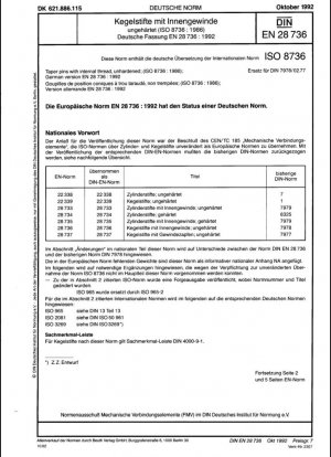 Незакаленные конические штифты с внутренней резьбой (ISO 8736:1986); немецкая версия EN 28736:1992