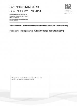Крепежные изделия - Шестигранные приварные гайки с фланцем (ISO 21670:2014)