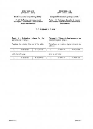 Электромагнитная совместимость (ЭМС). Часть 4-15. Методы испытаний и измерений. Фликерметр. Функциональные и конструктивные характеристики; Исправление 1